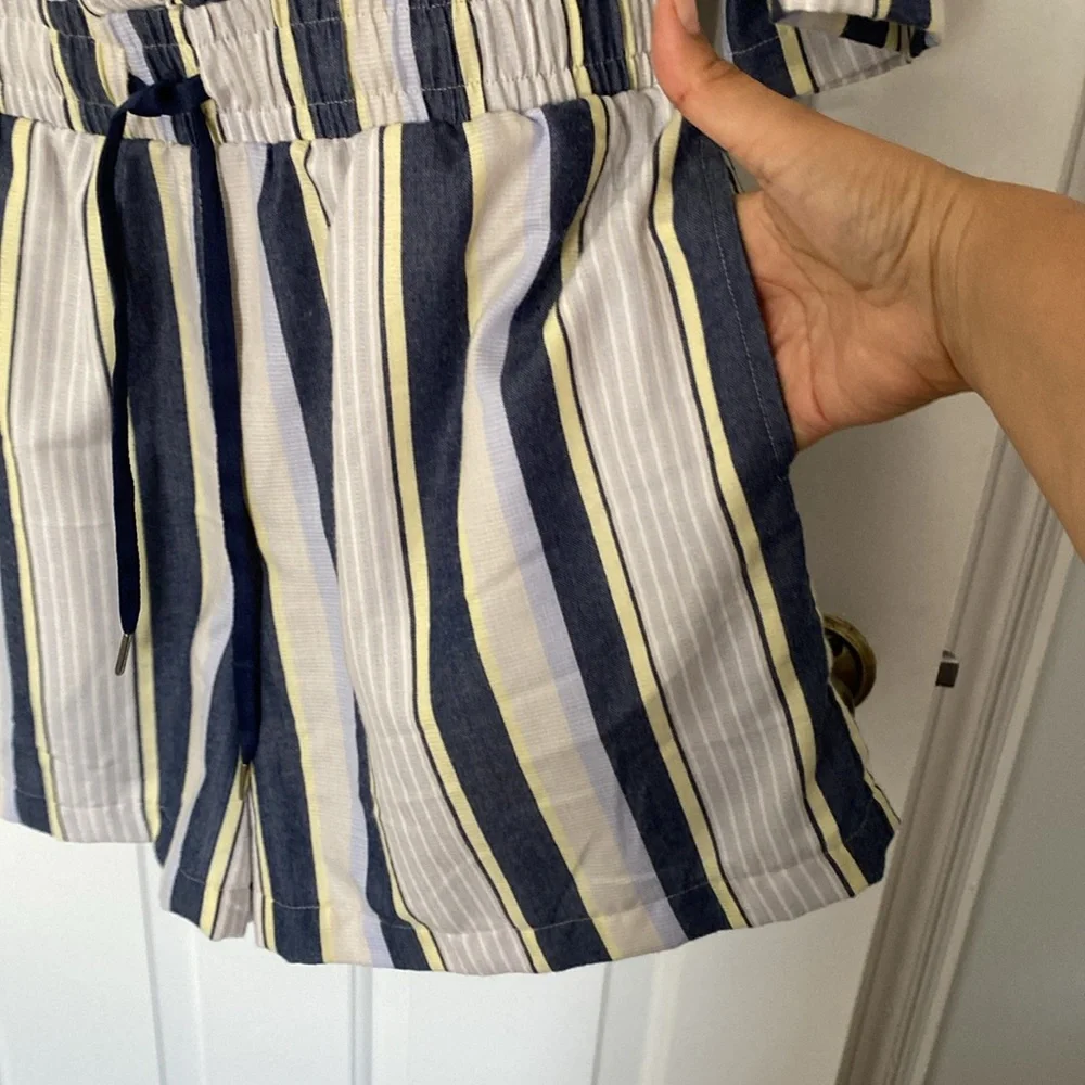 Travis Mathew Lucky Loo Twill Tie Waist Romper Striped - M - Picture 6 of 14